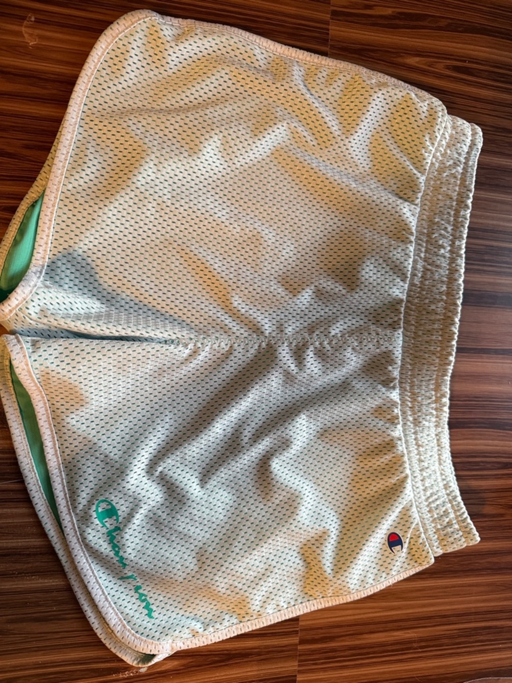 Champion White Mesh Shorts with Mint Trim